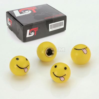 4x Reifen Ventilkappe Kappe Smiley Zunge Gelb für SUBARU TOYOTA FIAT ALFA