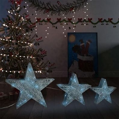 Weihnachtssterne 3 Stk. Silbern Mesh LED Outdoor Indoor