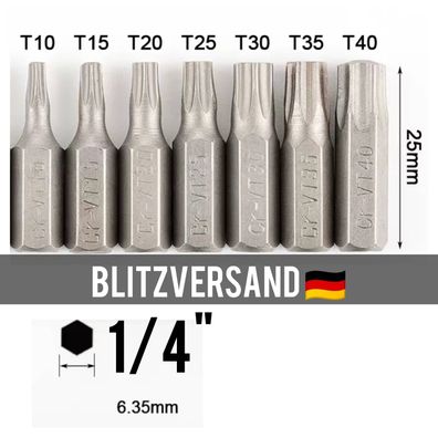 Torx Bitset Bitsatz T10, T15, T20, T25, T30, T40 Bit Set Satz Bits Biteinsatz