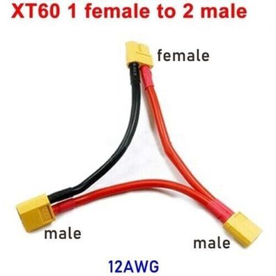 Adapter XT60 Seriell Stecker > 2x Buchsen 12AWG Lipo Akku Serie Reihe Y Kabel RC