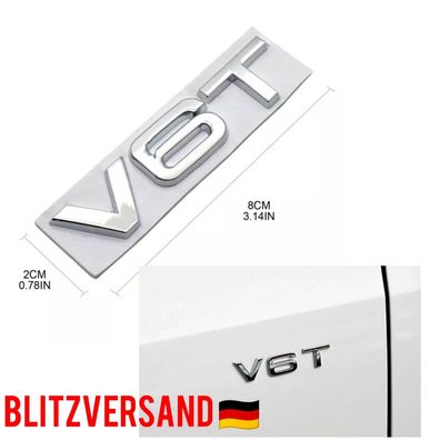 V6T chrom Emblem Aufkleber Logo 3D metall V6 Emble Heck Auto Kfz Motorrad Silber