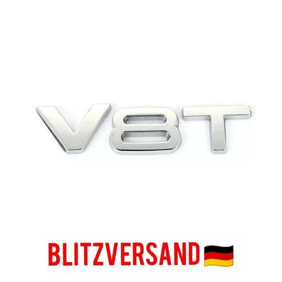 V8T Emblem Aufkleber Logo 3D metall V8 Emble Heck Auto Kfz Motorrad Silber Chrom