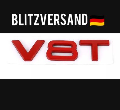 V8T Emblem Aufkleber Logo 3D metall V8 Emble Heck Auto Kfz Motorrad Rot