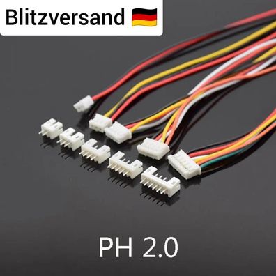 JST PH kompatibles Kabel 2.0 Micro Mini Stecker 2mm 2 3 4 5pin 26AWG + Buchse PH2