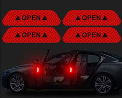 4x Auto Tür Reflektierende Warnung-Aufkleber Sticker Rückstrahler Sicherheit Rot