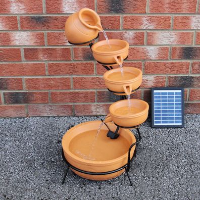 Kaskadenbrunnen Springbrunnen Zierbrunnen Wasserspiel Solar AKKU Terracotta