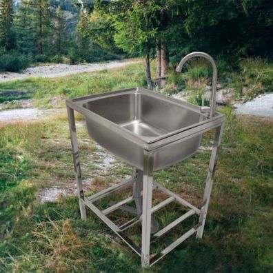 Edelstahl-Metall-Camping-Spüle mit Wasserhahn und Abflussrohr Outdoor-Waschbecken