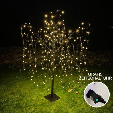 Beleuchteter Trauerweidenbaum 180cm Trauerweide Schwarz 400 warmweiße LEDs Timer