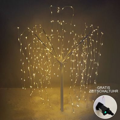 Beleuchteter Trauerweidenbaum 180cm Trauerweide Weiß 400 warmweiße LEDs Timer