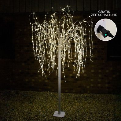 Beleuchteter Trauerweidenbaum 240cm Trauerweide Weiß 800 warmweiße LEDs Timer