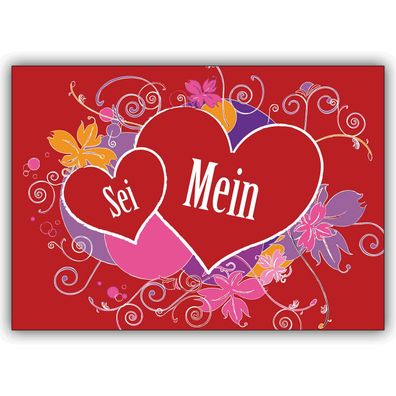 Romantische Grußkarte für Liebende: &#8220; Sei mein&#8221; und zeigen Sie Herz ruhig