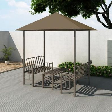 Gartenpavillon mit Tisch und Bänken 2,5x1,5x2,4 m Taupe 180 g/ m²
