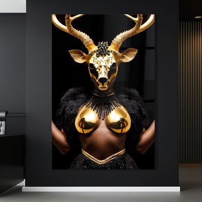 Wandbild Fashion Black Gold Art Woman Luxury Leinwand, Acrylglas + Aluminium, Poster
