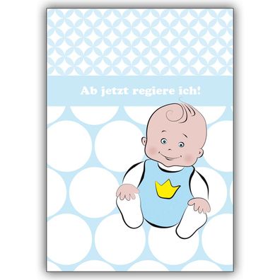 4x Babykarte, Glückwunsch zur Geburt mit süßem Baby Jungen: Ab jetzt