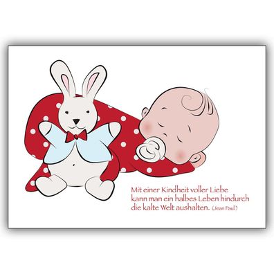 4x Süße Babykarte zur Geburt mit Schnuller Baby: Mit einer Kindheit