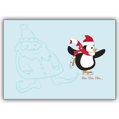 4x Komische Weihnachtskarte mit Pinguin und Weihnachtsmann