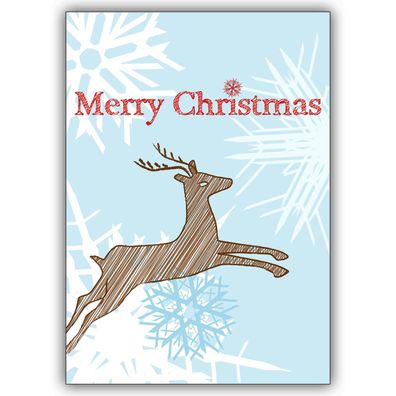 4x "Merry Christmas" tolle Designer Weihnachtskarte mit Rentier