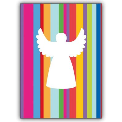 Coole Designer Weihnachtskarte mit bunten Streifen und Engel