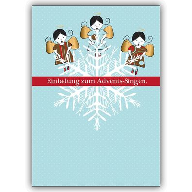 4x Niedliche Weihnachts Einladungskarte mit Engeln: Einladung
