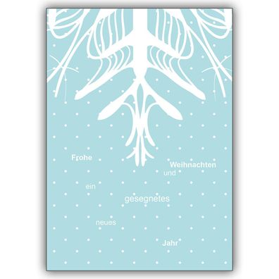4x Coole Weihnachtskarte mit Schneeflocke und gestreuter Typo