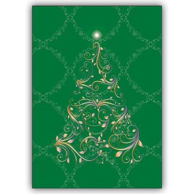 4x Edle Weihnachtskarte mit ornamentalem Weihnachtsbaum - edel elegant