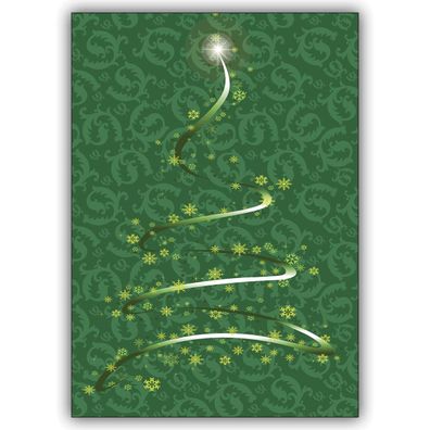 4x Edle Weihnachtskarte mit Schneeflocken Weihnachtsbaum