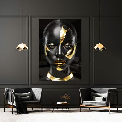 Wandbild Luxury Fashion Black Gold Woman Leinwand, Acrylglas + Aluminium, Poster