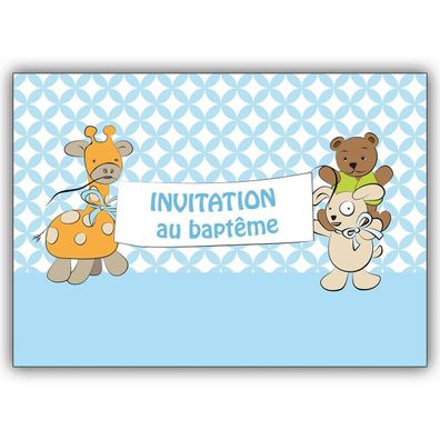 4x Franz. Jungen Einladung, Einladungskarte zur Taufe: Invitation