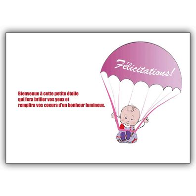 4x Französische Babykarte mit Fallschirm Baby: Félicitations!