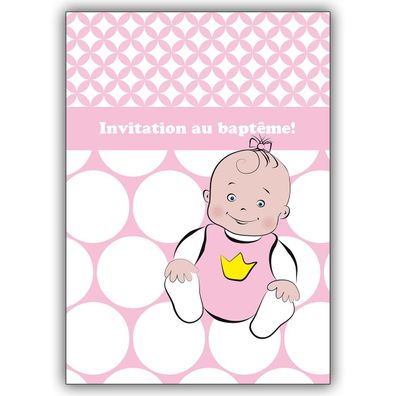 4x Französische Designer Einladungskarte zur Taufe in rosa: Invitation au baptême