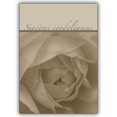 4x französische Kondolenzkarte mit Rose: Sincères condoléances