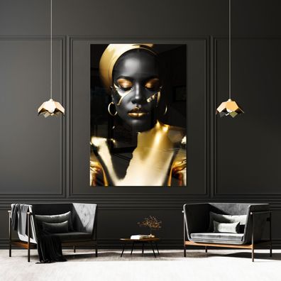 Luxury Wandbild Fashion Black Gold Woman Leinwand, Acrylglas + Aluminium, Poster