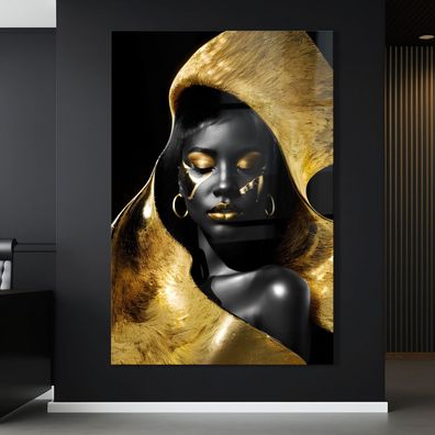 Black Gold Woman , Luxury Wandbild Fashion Leinwand, Acrylglas + Aluminium, Poster