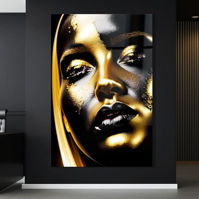 Luxury Black Gold Woman , Wandbild Fashion Leinwand, Acrylglas + Aluminium, Poster