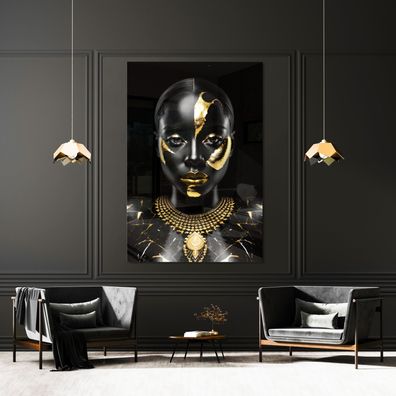 Wandbild Luxury Black Gold Woman , Fashion Leinwand, Acrylglas + Aluminium, Poster