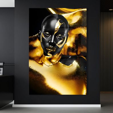Leinwand Wandbild Luxury Black Gold Woman , Fashion , Acrylglas + Aluminium, Poster
