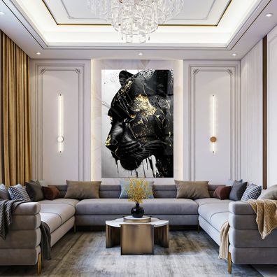 Wandbild Schwarz-goldener Panthera leinwand , Acrylglas + Aluminium, Poster Wohndeko