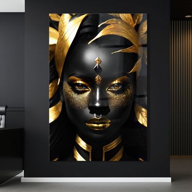 Wandbild Gold Schwarz Frau Leinwand , Acrylglas + Aluminium , Poster Wandbild , deko