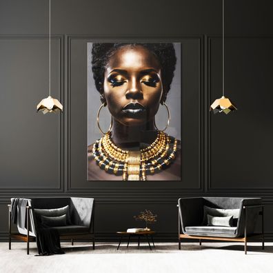 Wandbild Modern deko Schwarz Gold Frau Poster , Leinwand , Acrylglas + Aluminium