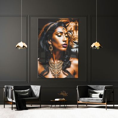 Wandbild Tier Löwen und Frau , Mode Acrylglas + Aluminium , Leinwand , Poster