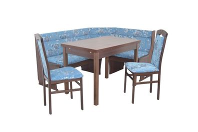Truheneckbankgruppe nußbaum/ Blumen Stoff blau Essgruppe Tischgruppe Auszugtisch