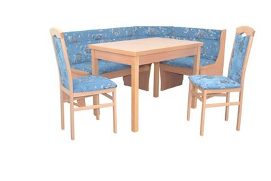 Truheneckbankgruppe Buche/ Blumen Stoff blau Essgruppe Tischgruppe Auszugtisch