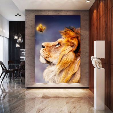 Wandbild Der Löwe und der Schmetterling Acrylglas + Aluminium , Leinwand , Poster