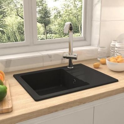 Küchenspüle mit Überlauf Oval Schwarz Granit