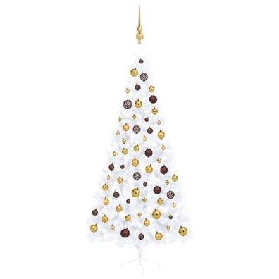 Künstlicher Halber Weihnachtsbaum mit LEDs & Kugeln Weiß 210 cm