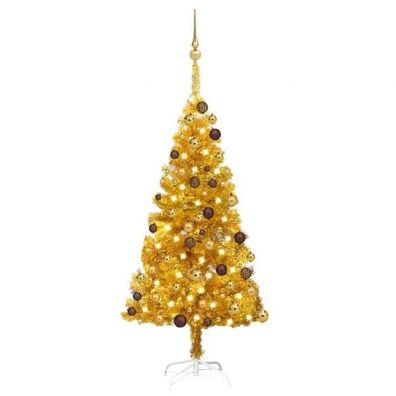 Künstlicher Weihnachtsbaum mit LEDs & Kugeln Golden 120 cm PET