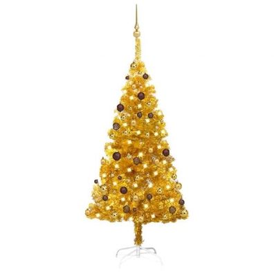 Künstlicher Weihnachtsbaum mit LEDs & Kugeln Golden 150 cm PET
