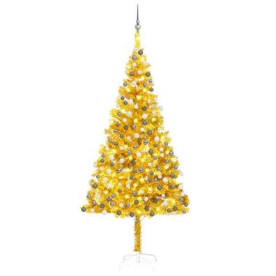 Künstlicher Weihnachtsbaum mit LEDs & Kugeln Golden 210 cm PET