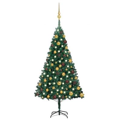Künstlicher Weihnachtsbaum mit LEDs & Kugeln Grün 120 cm PVC