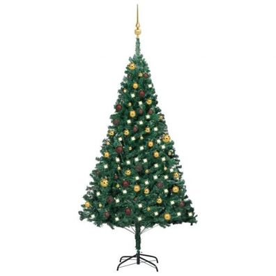 Künstlicher Weihnachtsbaum mit LEDs & Kugeln Grün 180 cm PVC